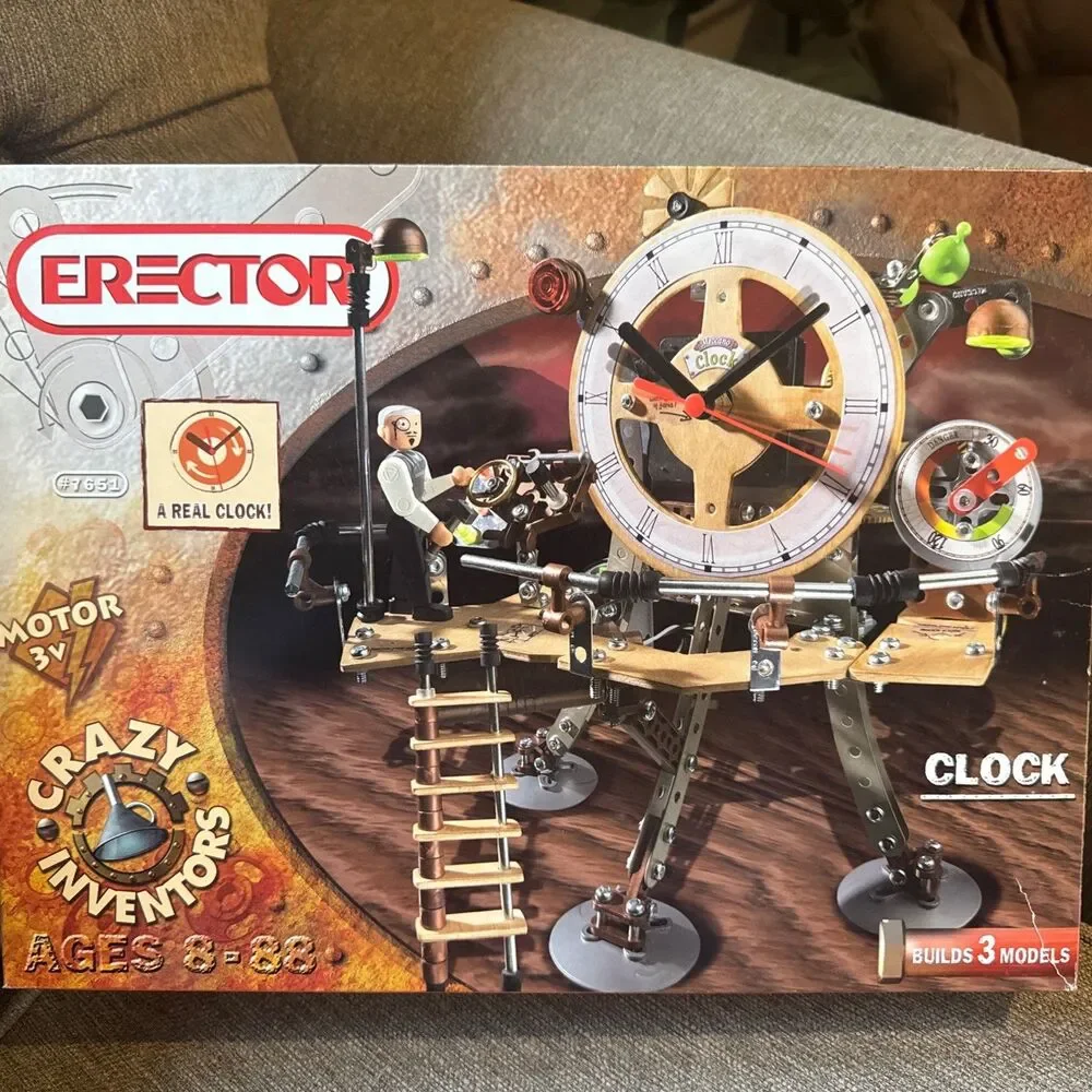 RARE Meccano Erector #7651 Time Machine Clock 3-in-1 Model Set Appears Complete